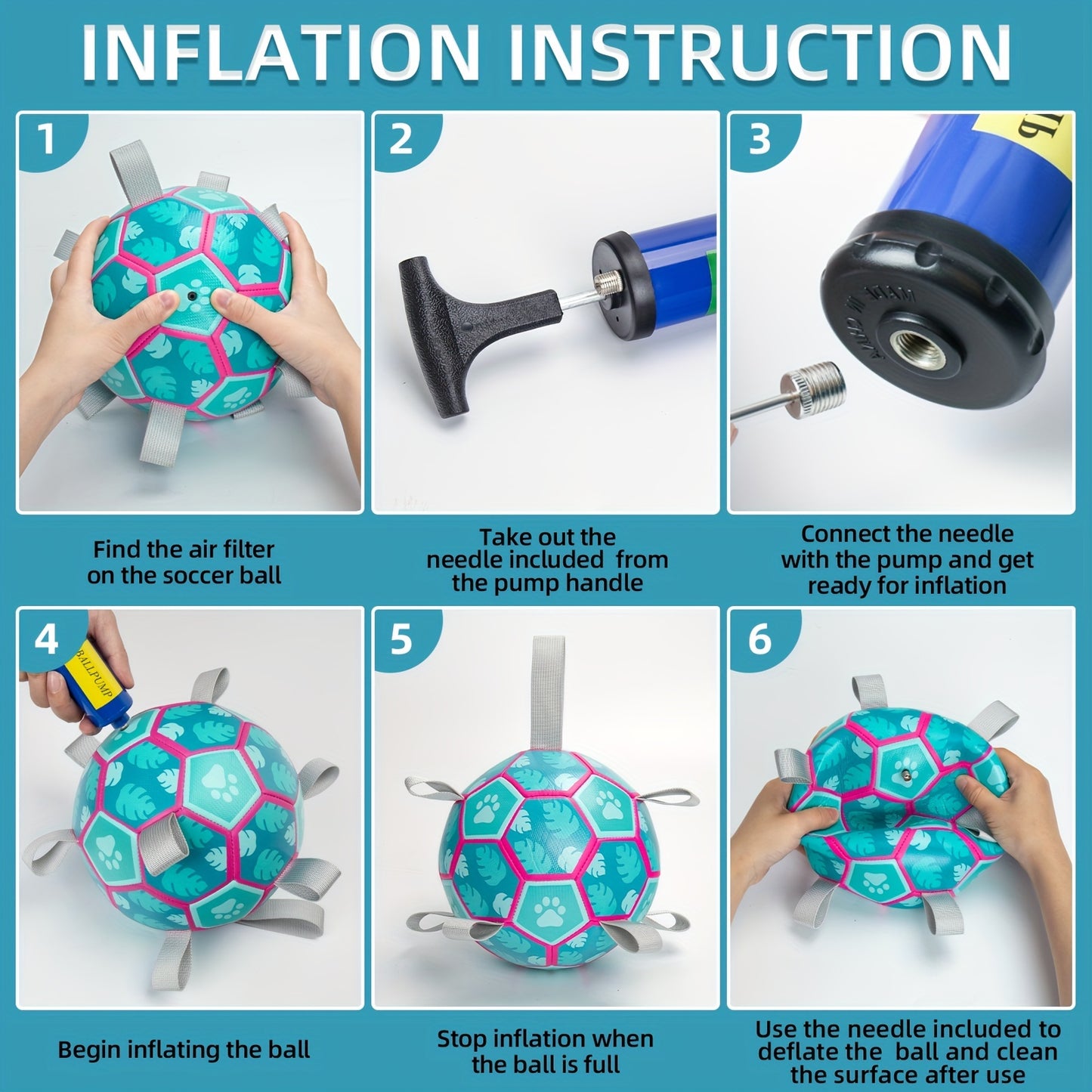 Dog Toys Soccer Balls with Straps, Lake Blue Football Dog Toys, Interactive Dog Toys for Tug of War, Indoor/Outdoor Dog Toys, Durable Puppy Toy for Small/Medium Breed