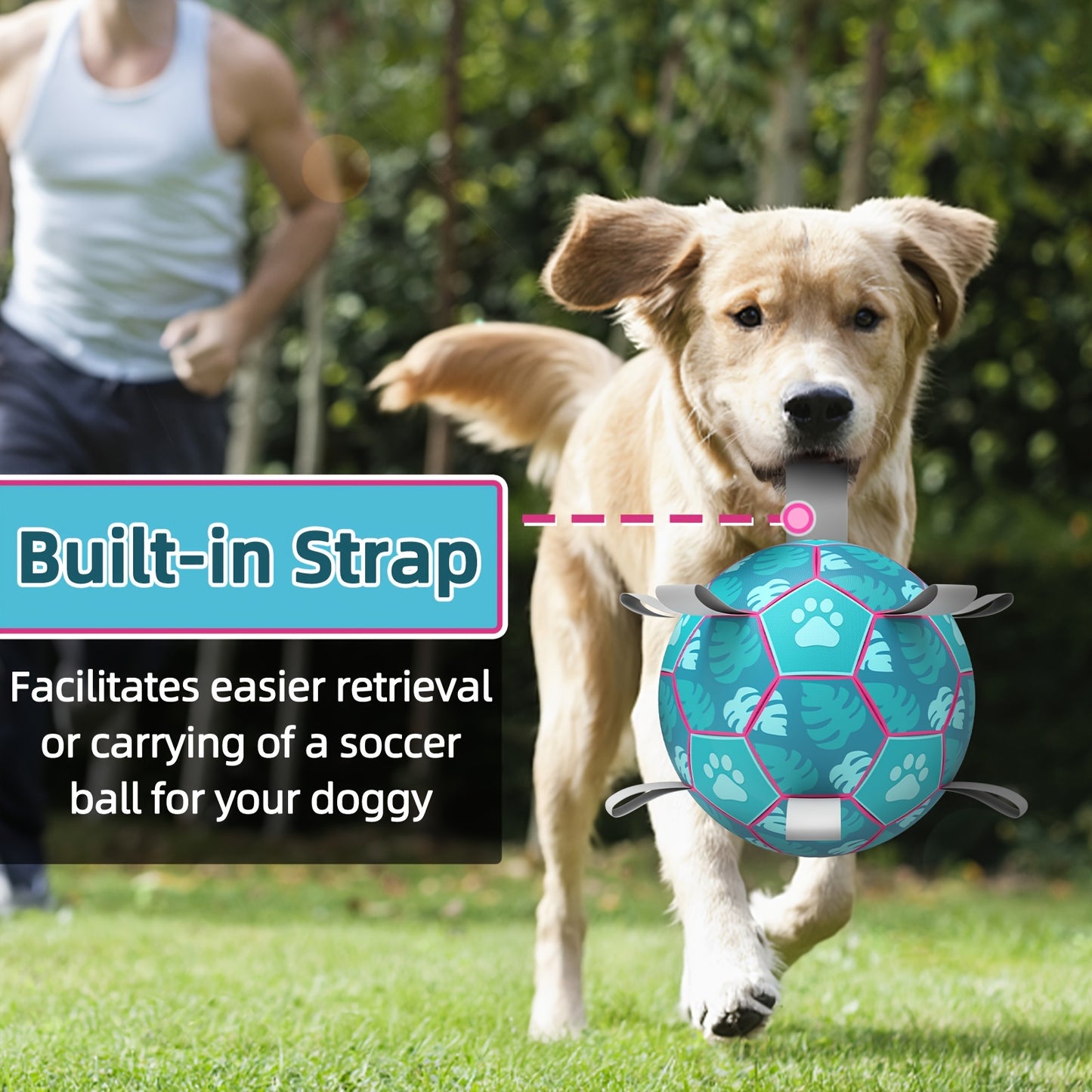 Dog Toys Soccer Balls with Straps, Lake Blue Football Dog Toys, Interactive Dog Toys for Tug of War, Indoor/Outdoor Dog Toys, Durable Puppy Toy for Small/Medium Breed