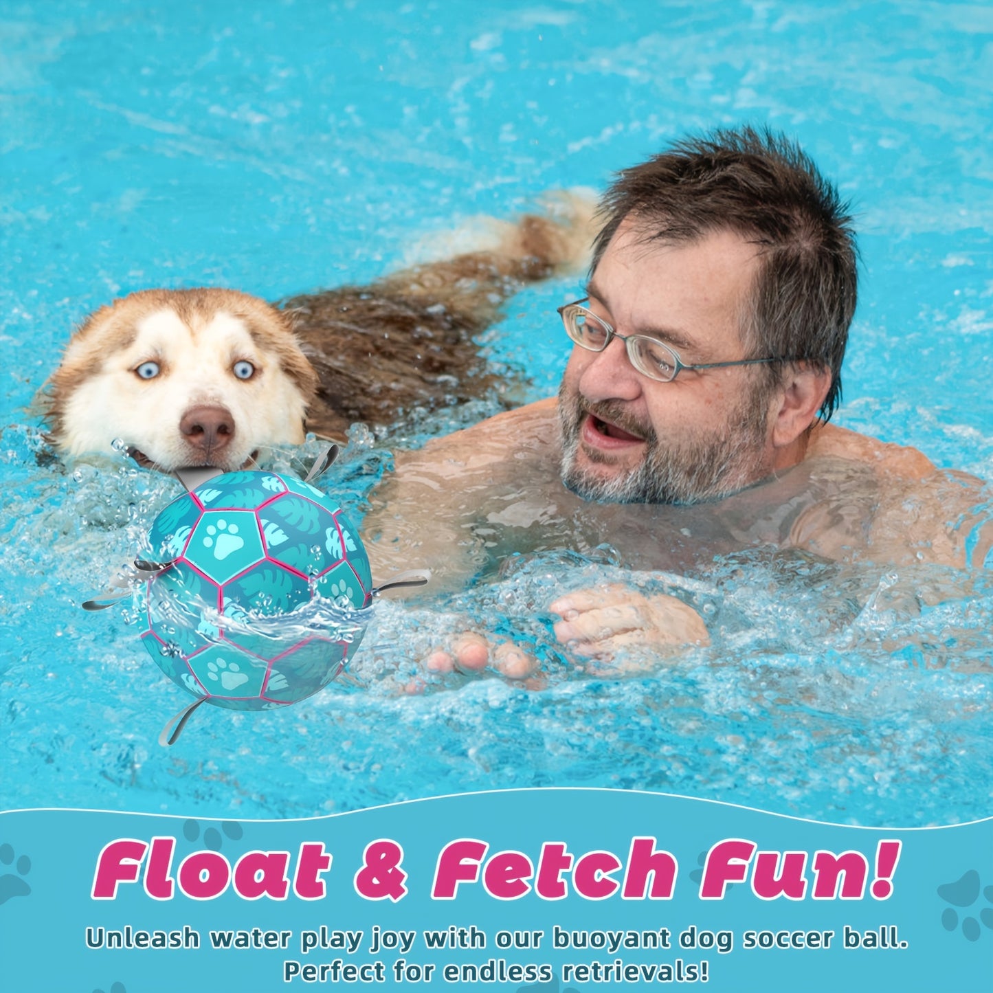 Dog Toys Soccer Balls with Straps, Lake Blue Football Dog Toys, Interactive Dog Toys for Tug of War, Indoor/Outdoor Dog Toys, Durable Puppy Toy for Small/Medium Breed