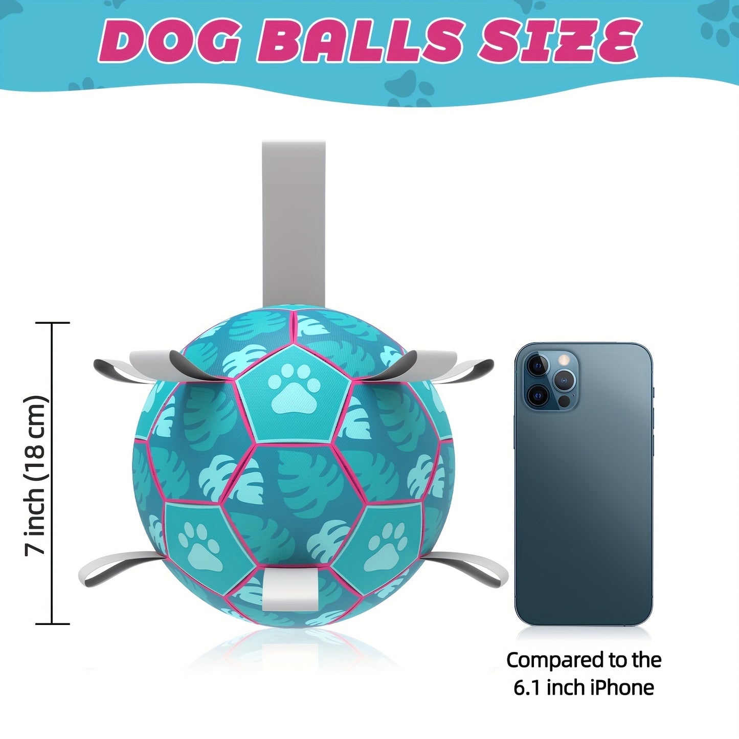 Dog Toys Soccer Balls with Straps, Lake Blue Football Dog Toys, Interactive Dog Toys for Tug of War, Indoor/Outdoor Dog Toys, Durable Puppy Toy for Small/Medium Breed