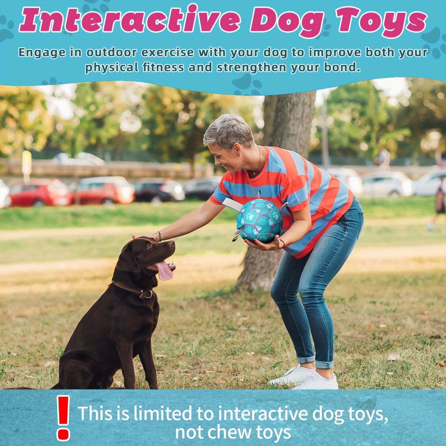 Dog Toys Soccer Balls with Straps, Lake Blue Football Dog Toys, Interactive Dog Toys for Tug of War, Indoor/Outdoor Dog Toys, Durable Puppy Toy for Small/Medium Breed